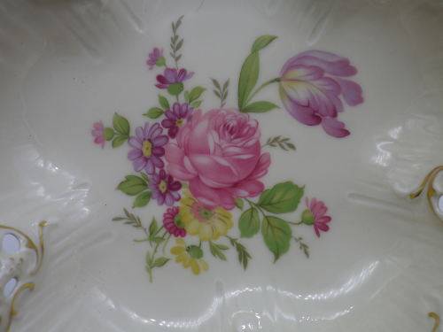 Vintage RC Rosenthal Moliere 3 footed bowl No 2875 with pink roses Kronach Germany 17 x 6.5cm