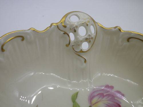 Vintage RC Rosenthal Moliere 3 footed bowl No 2875 with pink roses Kronach Germany 17 x 6.5cm