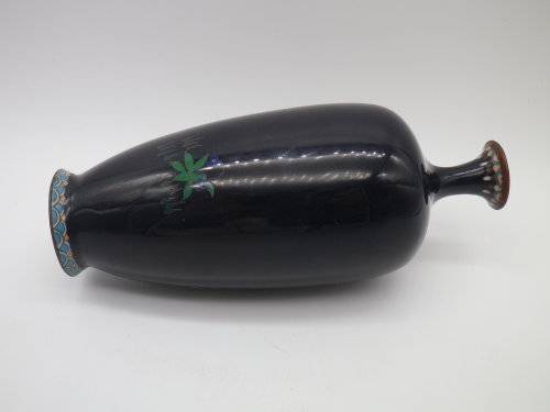 Antique Meiji Period Japanese Cloisonne Vase. Quails among irises 15cm Possibly Ota Toshiro?