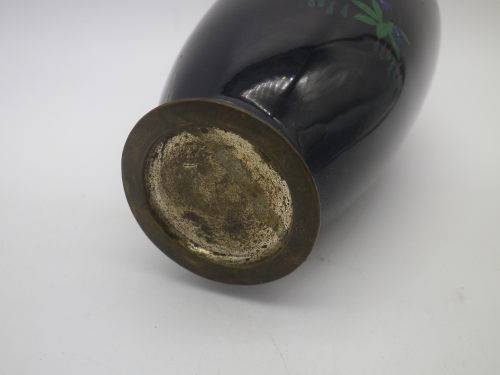 Antique Meiji Period Japanese Cloisonne Vase. Quails among irises 15cm Possibly Ota Toshiro?