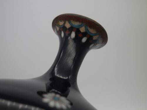 Antique Meiji Period Japanese Cloisonne Vase. Quails among irises 15cm Possibly Ota Toshiro?