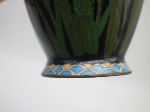 Antique Meiji Period Japanese Cloisonne Vase. Quails among irises 15cm Possibly Ota Toshiro?
