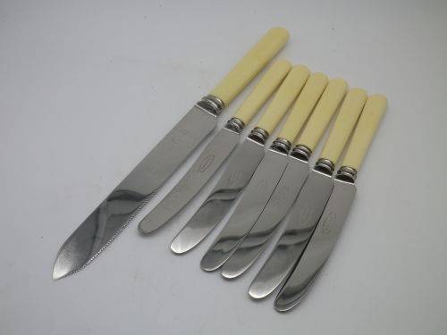 Quality Bone (or faux?) handled Vintage Knives. Sheffield. Includes large bread knife.