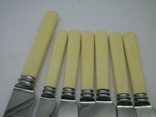 Quality Bone (or faux?) handled Vintage Knives. Sheffield. Includes large bread knife.