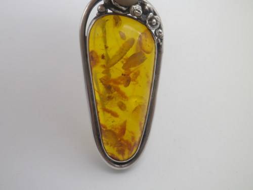 Gorgeous Large Sterling Silver & Polish AMBER brooch