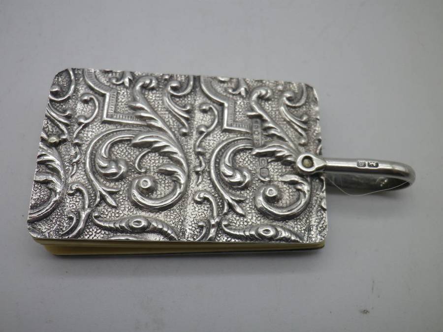 RARE Antique Chatelaine Hallmarked Silver & Ivory Dance Card. Chester, 1902, CS* SF