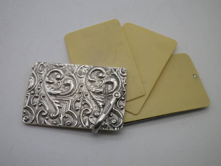 RARE Antique Chatelaine Hallmarked Silver & Ivory Dance Card. Chester, 1902, CS* SF