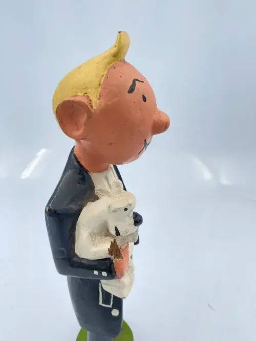 Large Carved Wooden & handpainted TINTIN & SNOWY Figurine. RARE!