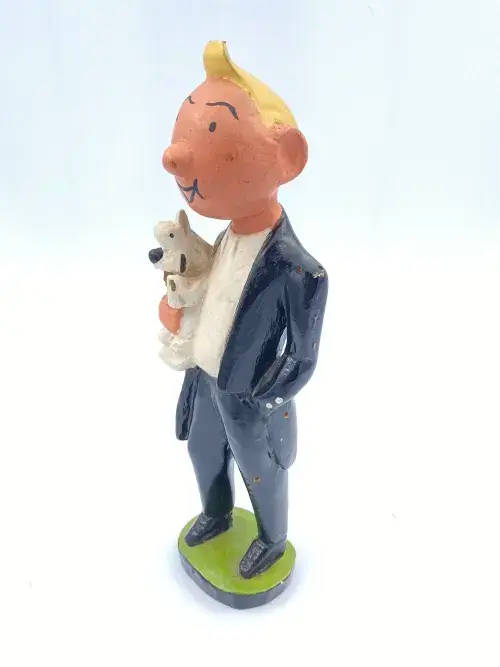 Large Carved Wooden & handpainted TINTIN & SNOWY Figurine. RARE!