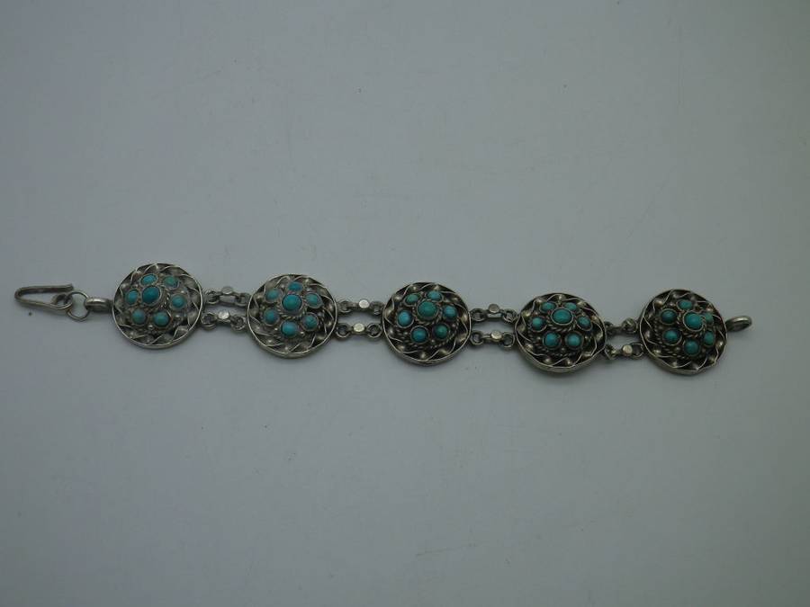 Vintage Sterling silver & Turquoise Bracelet. 18cm 27grms