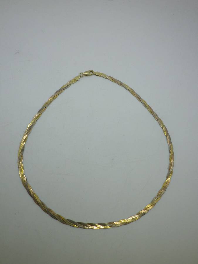 Stunning Sterling Silver & 3 tone rolled gold plaited necklace. 40.5cm 7grms