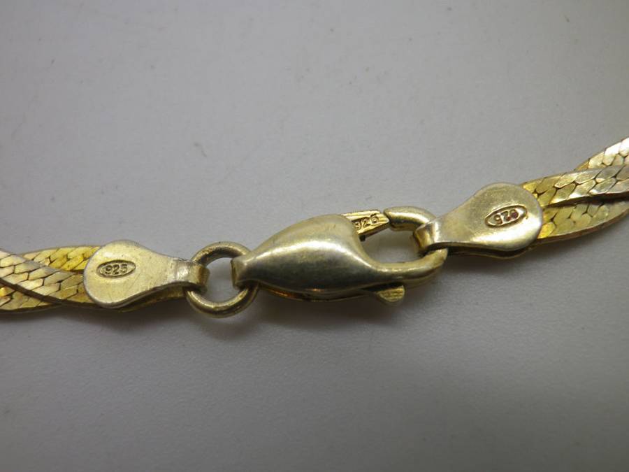 Stunning Sterling Silver & 3 tone rolled gold plaited necklace. 40.5cm 7grms