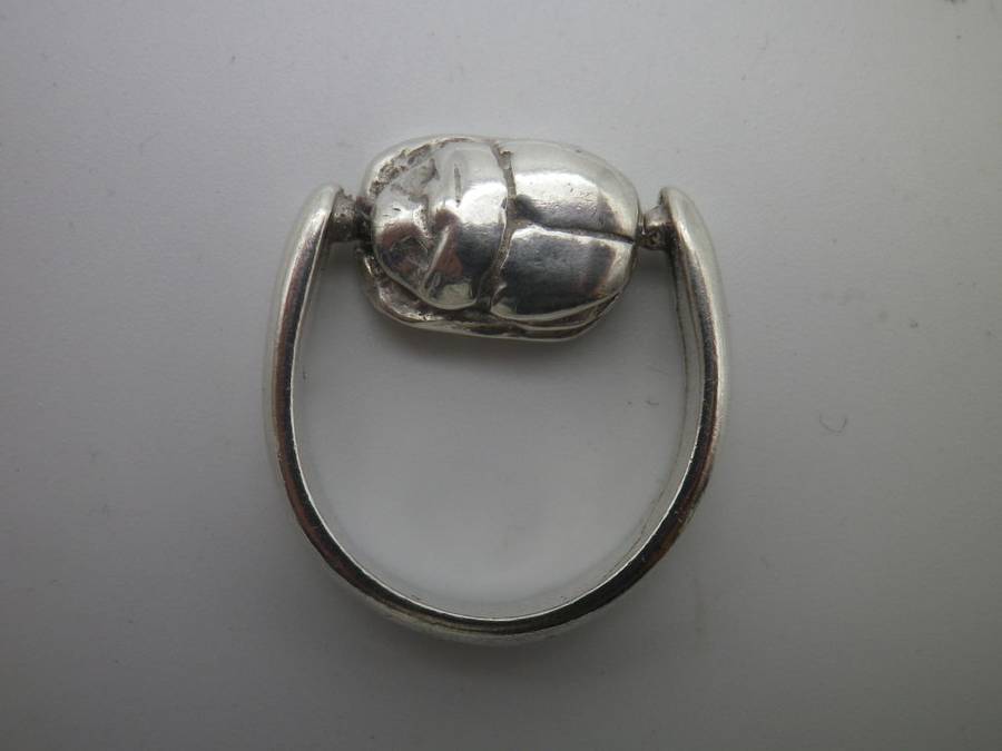 Unusual Vintage Sterling Silver SCARAB SPINNER Ring. Size: J 6 g