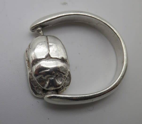 Unusual Vintage Sterling Silver SCARAB SPINNER Ring. Size: J 6 g