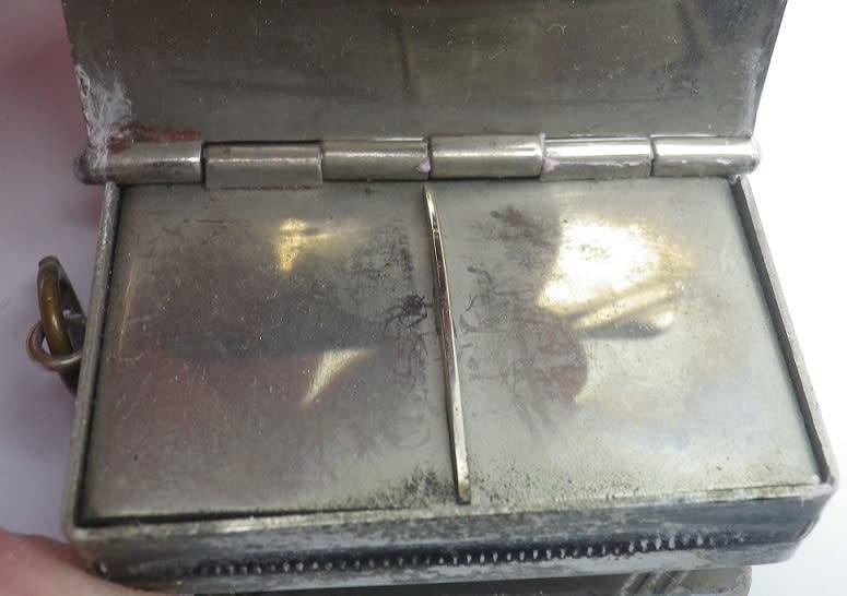 Edwardian chatelaine vesta & stamp case in the shape of a book C.E B & Co 387671