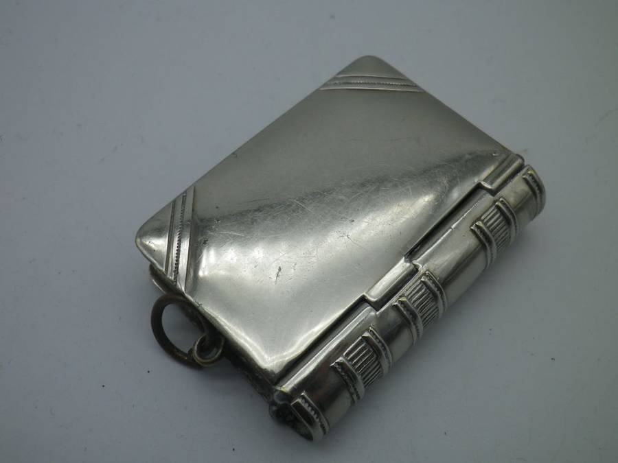 Edwardian chatelaine vesta & stamp case in the shape of a book C.E B & Co 387671