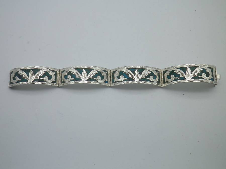 925 Silver & Turquoise 4 hinge panel clip on Bangle. Mexico. 25g. 5.7 x 5.5 inner diameter