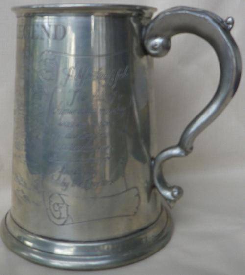 FANTASTIC! Beautifully engraved vintage SHEFFIELD England Pewter tankard. Great for a jovial  bar.