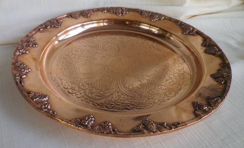 EXQUISITE & UNUSUAL ORNATE LARGE SILVER PLATE ON COPPER TRAY. STAMPED & NUMBERED 57785. STUNNING!