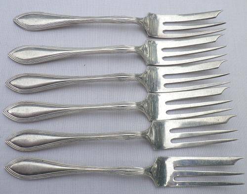 STUNNING SET OF 6 Hallmarked SILVER CAKE/FRUIT FORKS. BIRMINGHAM, 1929, 102 GRMS