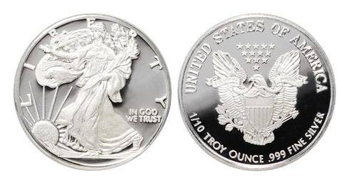 1/10 th Troy Ounce 999 Fine Silver American Eagle round coin