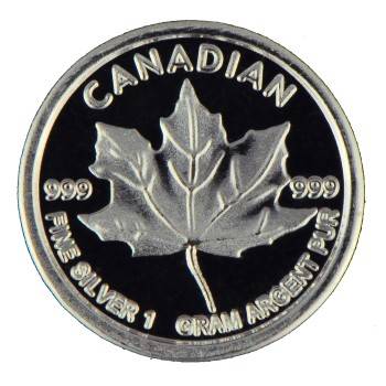 1 gram 999 fine MAPLE LEAF round coin