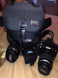 Canon 400D + 28-105mm Canon lens, 80-200 Canon lens, Kalimar external flash and camera bag
