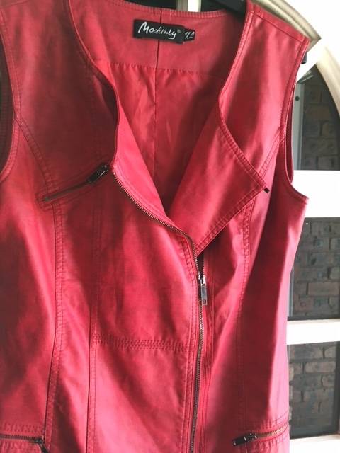 Sexy Red Faux Leather Zip Up Biker Mini Dress