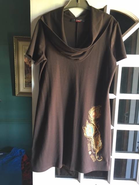 Brown cowl neck dress with peacock feather detail - Suga Suga SA Designers at Woolworths