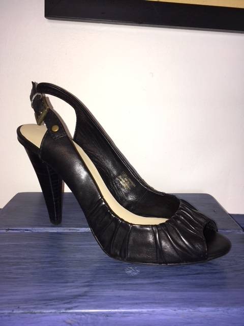 Black peep-toe sling back heels