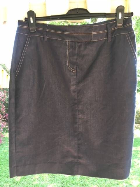Dark blue stretch denim pencil skirt
