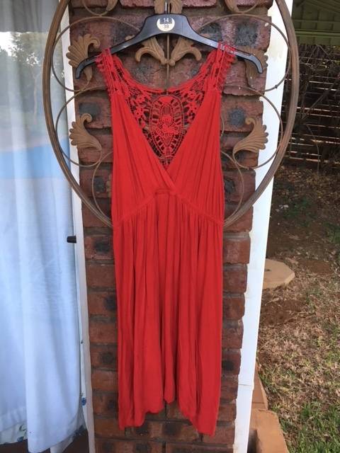 Red summer dress with crochet back