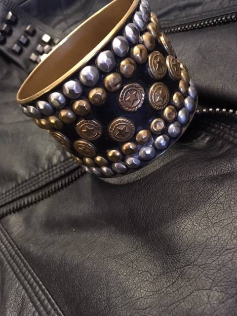 Studded bangle - silver, brass, black