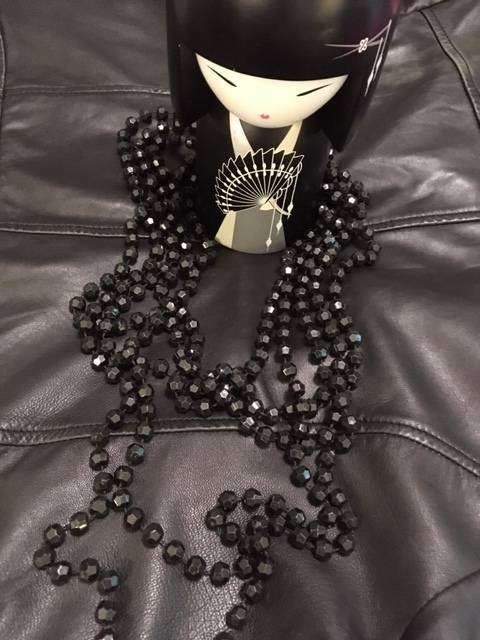 Black multi strand geometric beaded necklace