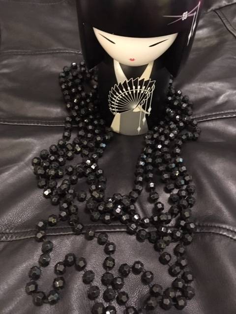 Black multi strand geometric beaded necklace