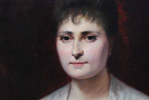 ANTIQUE FRENCH PORTRAIT OIL ON CANVAS SIGNED VIAL