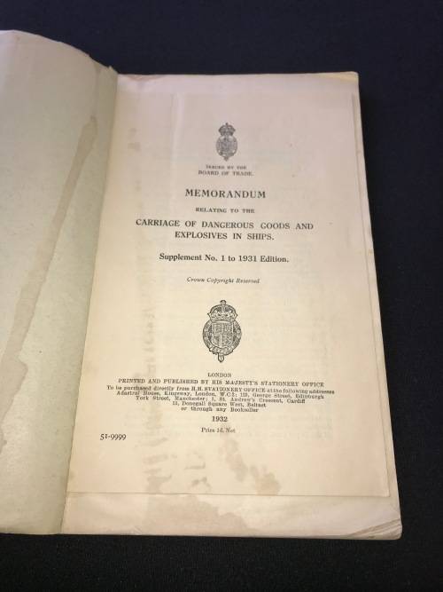 EXPLOSIVES ACT 1911 UNION OF SOUTH AFRICA AND 1932 MEMO RELATING TO CARRIAGE OF DANGEROUS GOODS