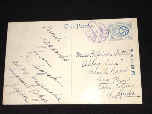 1919 CHERRY BLOSSOMS TOKYO JAPAN POSTCARD TO SEA POINT CAPE COLONY