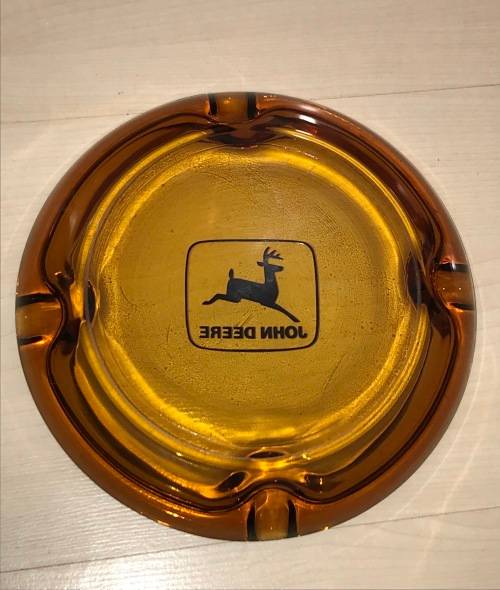 LARGE JOHN DEERE AMBER GLASS ASHTRAY