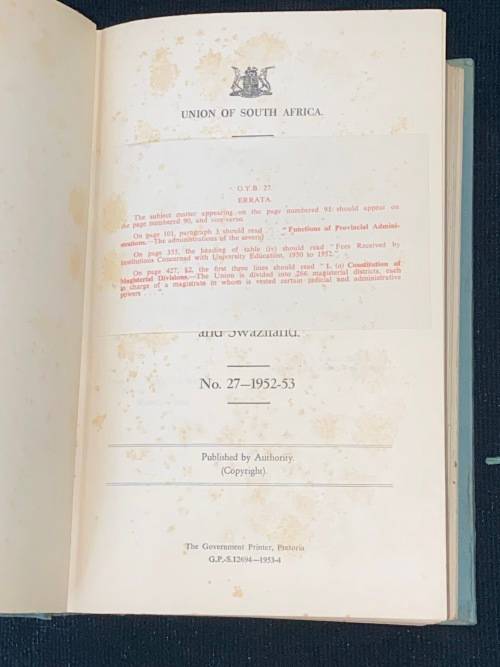OFFICIAL YEARBOOK OF THE UNION OF SOUTH AFRICA NO 27 OF 1952 - 53