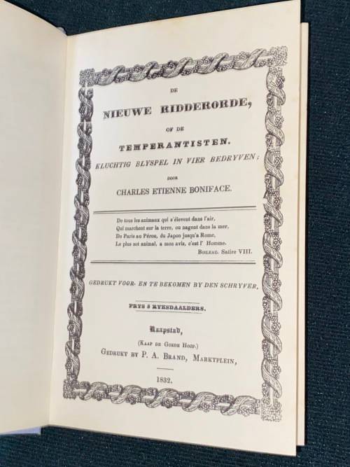 DE NIEUWE RIDDERORDE OF DE TEMPERANTISTEN KLUCHTIG BLIJSPEL IN VIER BEDRIJVEN DOOR C.E. BONIFACE