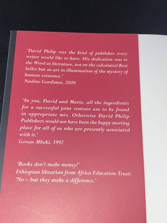BOOKS THAT MATTER DAVID PHILIP PUBLISHERS DURING THE APARTHEID YEARS BY MARIE PHILIP SIGNED