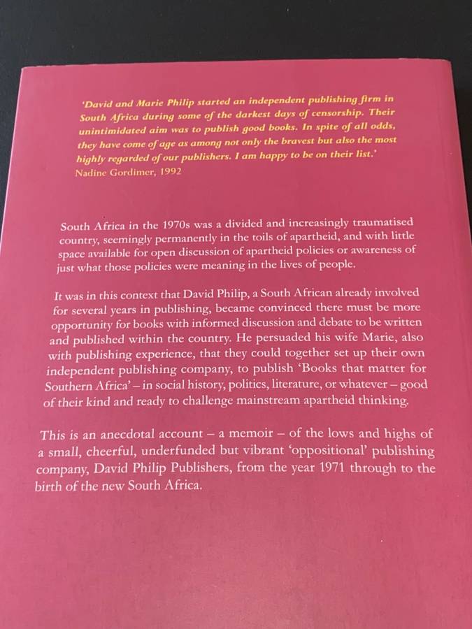BOOKS THAT MATTER DAVID PHILIP PUBLISHERS DURING THE APARTHEID YEARS BY MARIE PHILIP SIGNED