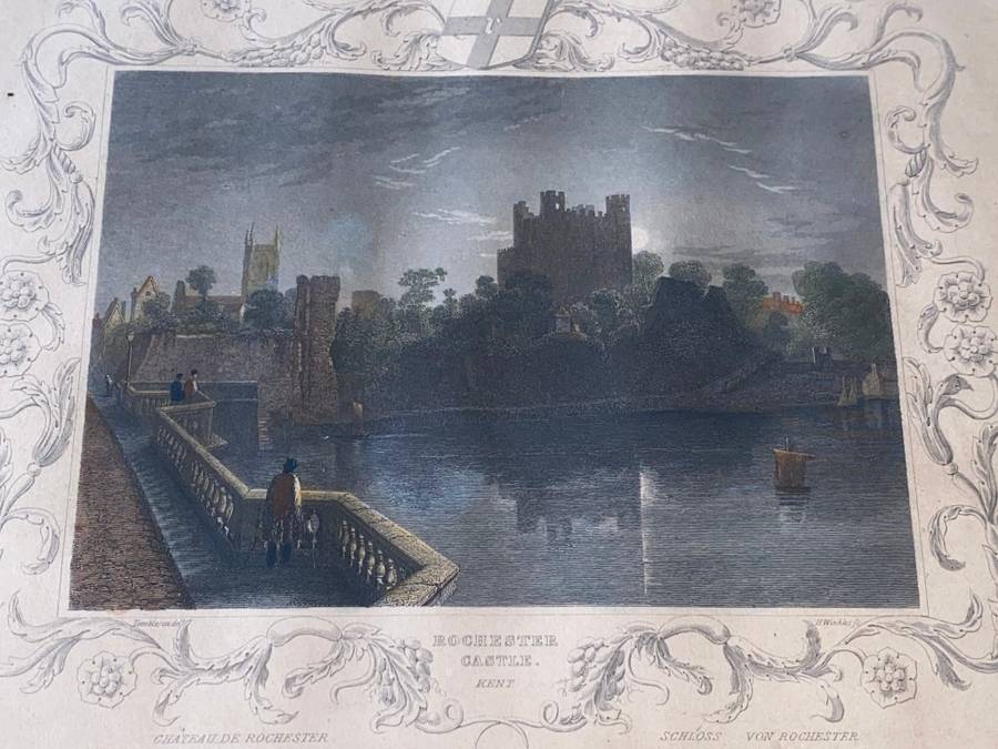 ANTIQUE LINE ENGRAVING PRINT ROCHESTER CASTLE KENT 1835