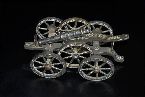SILVER PLATED CANON AND TRAILER MADE IN ENGLAND