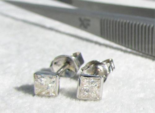 **DIAMOND STUDS [R21893]** PRINCESS CUT [0.435ct] DIAMOND EARRINGS [WHITE GOLD] -  BUY SAFE