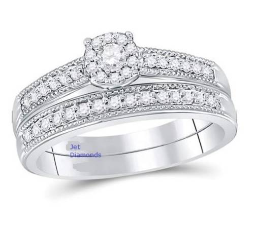**1/2CT DEAL [R35258]** PAVE DESIGN TWINSET [0.500ct] DIAMOND RING + BAND [WHITE GOLD] - BUY SAFE