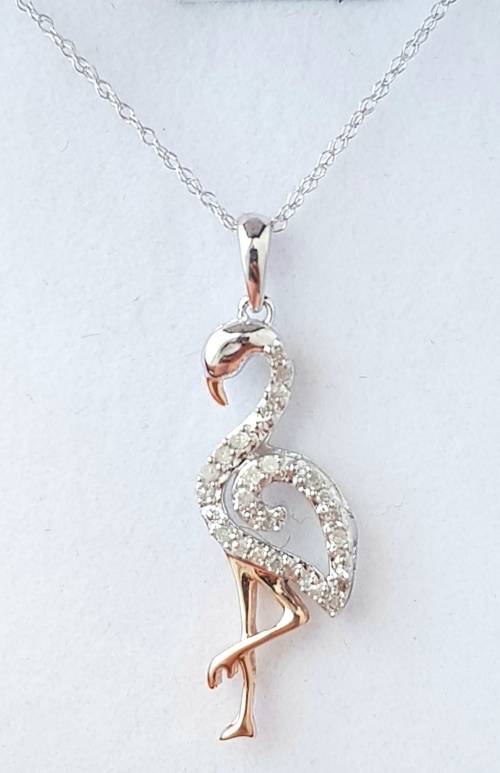 **UNIQUE PIECE | R19192** FLAMINGO | 0.150ct DIAMOND PENDANT | WHITE GOLD + OPTIONAL CHAIN -BUY SAFE