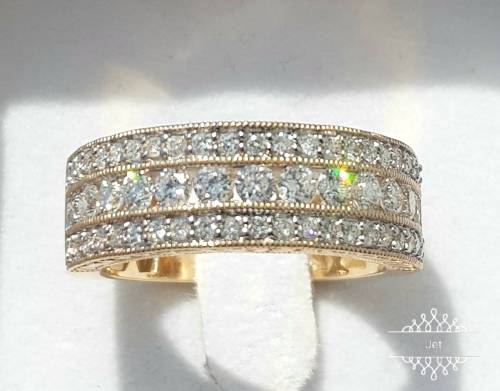 **HUGE | R68419** 3 ROW CHANNEL DESIGN | 1.450ct | ROUND CUT DIAMOND BAND | YELLOW GOLD - BUY SAFE