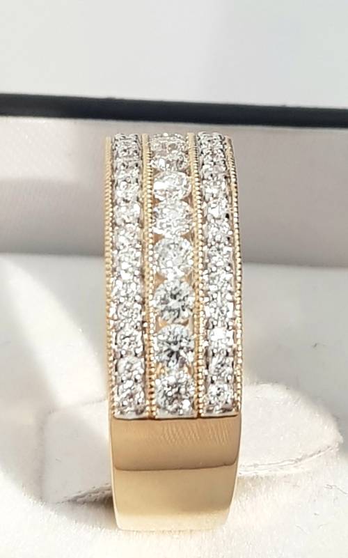 **HUGE | R68419** 3 ROW CHANNEL DESIGN | 1.450ct | ROUND CUT DIAMOND BAND | YELLOW GOLD - BUY SAFE